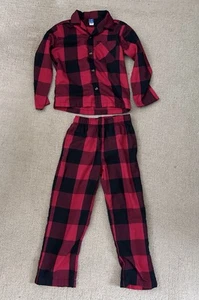 Old Navy Flannel Plaid Pajama Set ~ Youth Small (6-7) ~ Red Black Button Up EUC - Picture 1 of 5