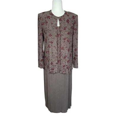 Alex Evenings 礼服夹克串珠珠光 2 件套灰褐色 10 码 — 第 1/4 张图片