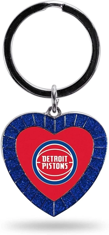 Detroit Pistons Metal Keychain Rhinestone Colored Heart Shape - Image 1 of 1