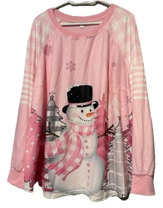 Hässlicher Weihnachtspullover Damen Übergröße 3X rosa kariert gestreift Schneemann - Bild 1 von 12