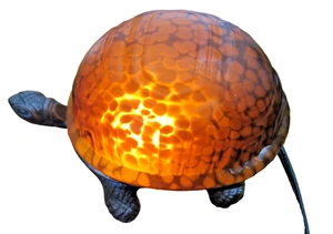 Cedar Creek Kirklands VTG 90s Tiffany & Glass Cast Iron Turtle Lamp Light NEW DK - Picture 1 of 11