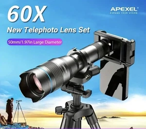 APEXEL High Power 60X Telephoto Lens for iPhone, with Shutter & Tripod -RRP £140 - Picture 1 of 13