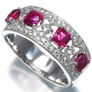 Ruby 1.58ct Diamond 0.52ct Milgrain Ring 18K 750 White Gold - Picture 1 of 5