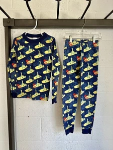 EUC Hanna Andersson Long John Pajamas SIZE 120 US 6-7 Yellow Submarine - Picture 1 of 13