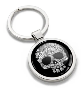 Portachiavi portachiavi acciaio inox metallo + confezione regalo teschio fiori - Foto 1 di 5