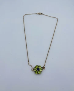 Vintage 14k Yellow Gold Peridot & Iolite Flower Necklace - Picture 1 of 6