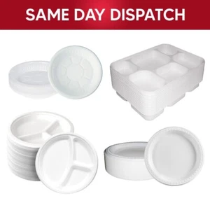 White Plastic Plates Reusable Dishes for Catering Party Beverage - Picture 1 of 21