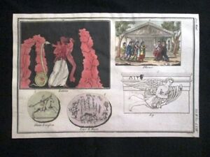 Latona, Ilioneo, Diana, Lip Incisione colorata a mano del 1820 Mitologia Pozzoli