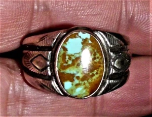 Vintge Navajo Arizona Turquoise Ring in HEAVY Stamped Setting Size 13 Hallmarked - Picture 1 of 8