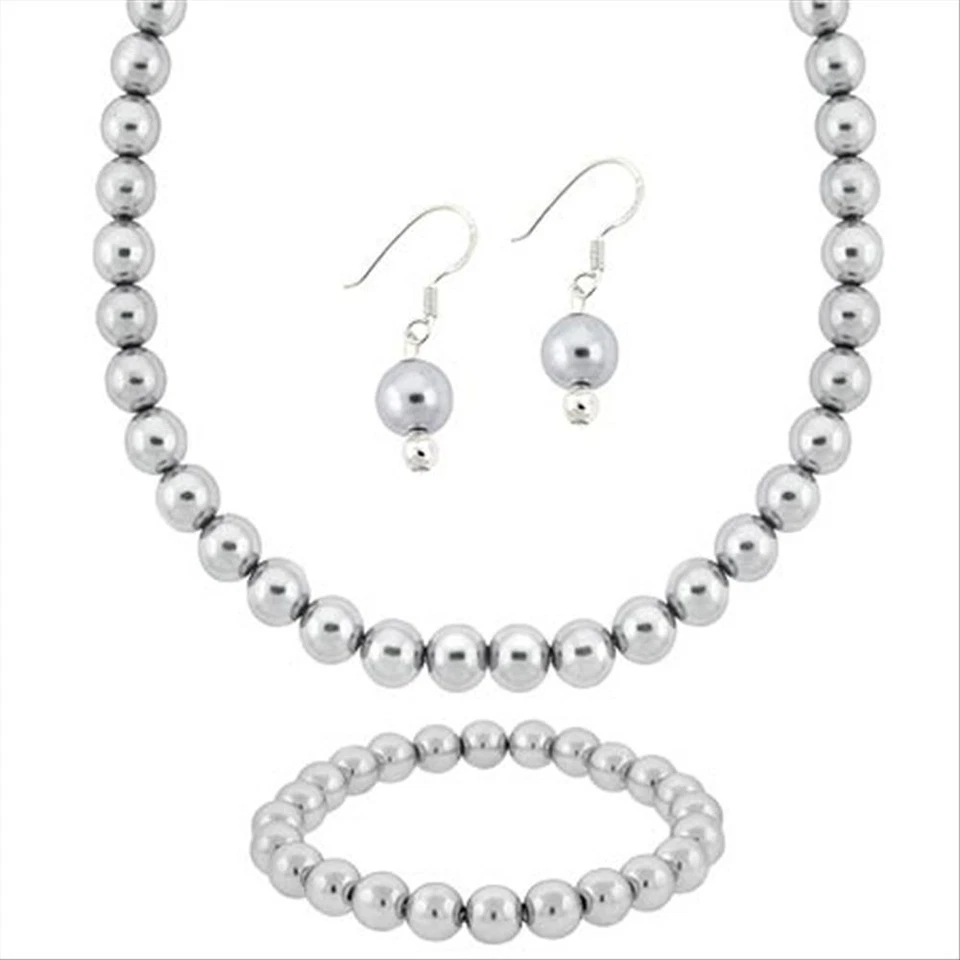 Juego de joyas ojo de gato perla gris plata de ley Foto 1 de 1