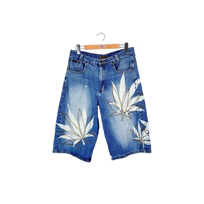 G-Unit Marijuana Leaf Embroidery Hip Hop Jorts Size 34 - Image 1 of 4