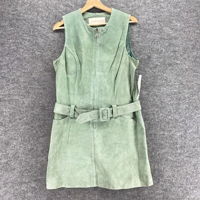New Margaret Godfrey Dress Women 12 Green Zipper Belted Leather Sleeveless - Image 1 of 4