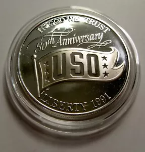 1991-S USO Proof Commemorative Silver Dollar - 90% Silver Capsule Only #83 - Picture 1 of 8