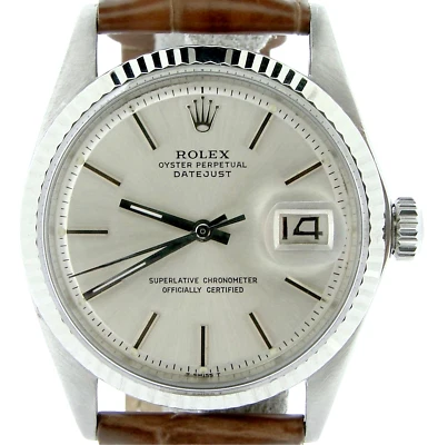 Rolex Datejust Hombres Acero Inoxidable Oro Blanco 18K Reloj Esfera Plateada Marrón 1601 Foto 1 de 4