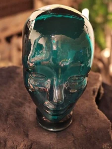 Vintage Dark Aqua Green Recycled Glass Head, Mannequin Wig Hat Display Art Decor - Picture 1 of 5