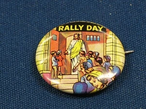 Vintage Rally Day Sunday School Themed Lapel Button Pin - Picture 1 of 3