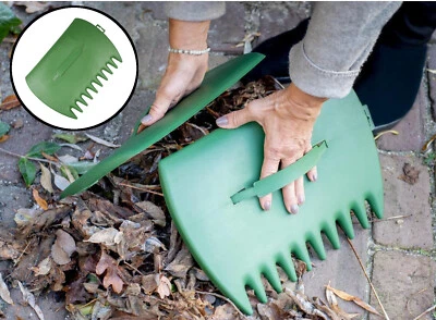 Laubgreifer, Laubsammler, Laub-Handharke, Handrechen grün Kunststoff 34x26 Set - Bild 1 von 4