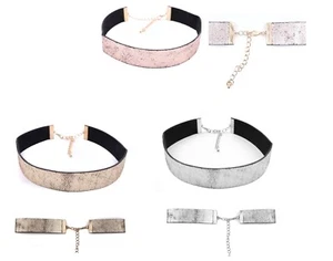 2cm Wide Sparkly Metallic Soft Velvet Choker Goth Plain Necklace for Women Girls - Picture 1 of 29