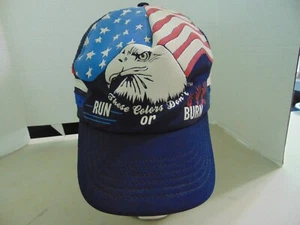 Vintage 3 Stripe THESE COLORS DON'T RUN OR BURN Trucker Snapback Hat USA - Picture 1 of 12
