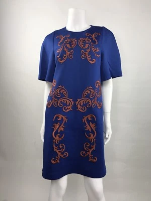 NWT Clover Canyon Cup Sleeves Shift  Dress SZ M Blue Embroeied Knee Length - Image 1 of 4
