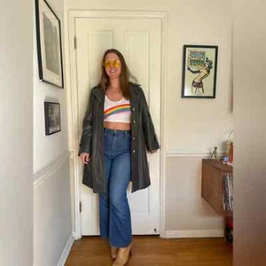 70s Vintage 24K Dani Di Modes Grey Leather Trench Coat - Picture 1 of 12