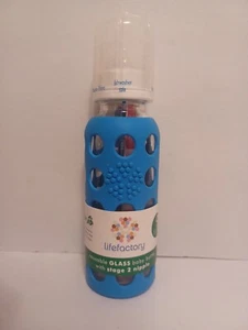 Life Factory 9 oz Reusable Glass Baby Bottle Stage 2 Nipple Blue *FREE SHIPPING* - Picture 1 of 4