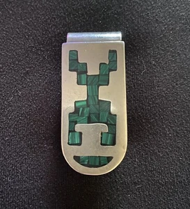 MEXIKO 925 Sterling Silber - Vintage Intarsien Malachit Detail Geldklammer 21,3 gr - Bild 1 von 5