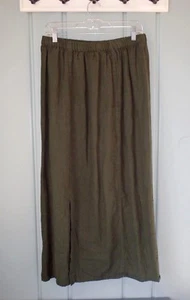 Maxi Falda Larga Recta FLAX Talla Mediana 8 10 Verde 100% Lino Abertura Frontal - Imagen 1 de 9