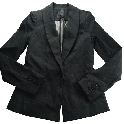 Guess Women's Blazer Suit Jacket Size 2 Black Metallic Silver Sparkle Lined - Image 1 of 4