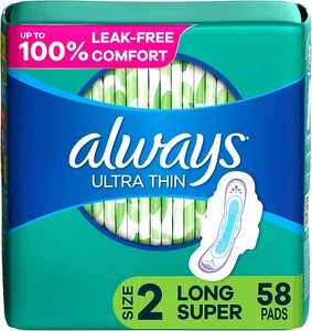 Always Ultra Thin Feminine Pads For Women Size 2 Long Super Absorbency With Wing - Picture 1 of 8