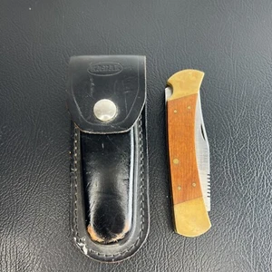 KA-BAR 1189 USA Vintage with Original Leather Sheath Folding Knife Brass Bolster - Picture 1 of 11