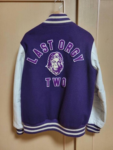 A BATHING APE (BAPE) Giacca A Bathing Ape Last Orgy Two Stadium uomo taglia L viola bianca lana vacchetta
