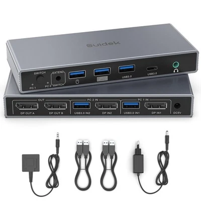 DP KVM Switch 2 In 2 Out 4K@60Hz DP1.4 mit 3 USB A+1 USB C für 2 Computer teilen - Bild 1 von 4