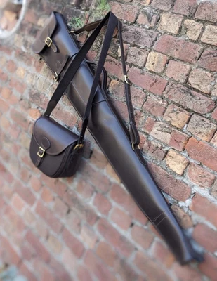 Shotgun Slip Case Cowhide Leather Riffle Bag Cover With Matching Cartridge Bag - Image 1 of 4