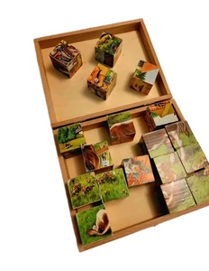 Vintage Puzzle Wooden Cube Picture Bilderbaukasten Holzwurfel Collector Toy - Picture 1 of 11