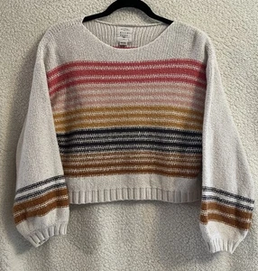 Damen Billabong Seeing Stripes Cropped Sweater Pullover Gr. L Gold Rosa Rost - Bild 1 von 6