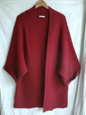 ARTIGIANO Dark Red Chunky Knit 100% Wool Open Cardigan Size XL 18 20 Kimono - Image 1 of 4