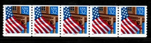Stamp USA 32¢ Flag over porch - Plate #33333 Coil Strip of 5 MNH stamps SC#2913 - Picture 1 of 2