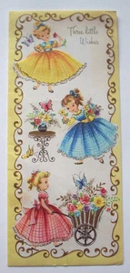 Young girls with flower embossed vintage Birthday Greeting Card *VV16 - Picture 1 of 3
