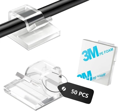 Cable Clips，50Pcs Electrical Cord Management Adhesive Cable Wire Clip Wire Clips - Image 1 of 4