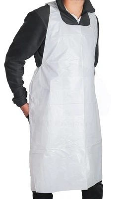 White Plastic/Poly Apron 46" x 28" - Disposable Kitchen Apron - Pack of 25 - Image 1 of 4