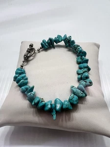 Faux Turquoise Bead Bracelet With Silver Toggle Howlite Stone - Picture 1 of 16