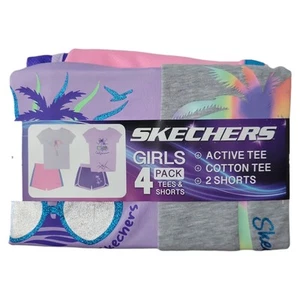 Skecher's Girl's 4-Pack Cotton Tees & Active Shorts Playwear Set - Picture 1 of 6