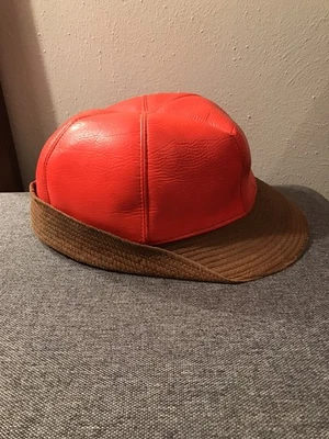 Vintage 1950s-60s Orange Faux Leather Hunting Cap Mens Medium  - Image 1 of 4