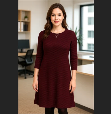 Vestido túnica J. Jill Ponte mediano PETITE tejido rojo negro manga 3/4 patrón geográfico Foto 1 de 4