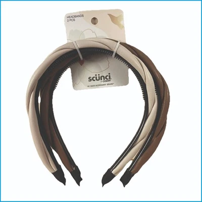 cünci 2-Piece Faux Leather Headband Set – Brown_Beige_Black Stylish Hair Accesso - Image 1 of 4