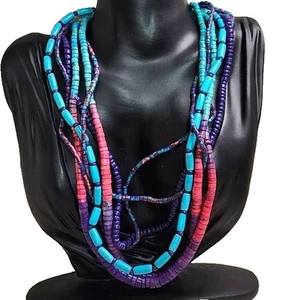 SHE SHELLS Purple and Blue Multi-Strand Shells Beaded Necklace New - Picture 1 of 7