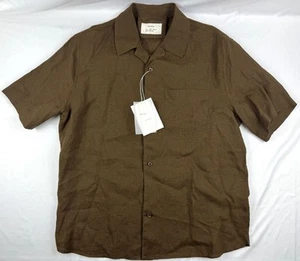 NWT Zara Mens Brown 100% Linen Relaxed Fit Collared Shirt Size L - Picture 1 of 10