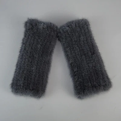 Gloves Winter Furry Warm Real Farm Mink Fur Knitted Gloves Mittens Fingerless - Image 1 of 4
