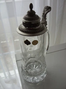 Bierkrug aus 24 er Bleikristall mit Zinndeckel - Bild 1 von 4